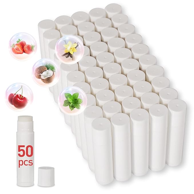 DMSKY 50 Pack Lip Balm Unlabeled, Natural Lip Balm Bulk Blank Tube, Lip Balm for Party Favors and Gift Basket Filling - 5 Flavors-VivaGrace Women