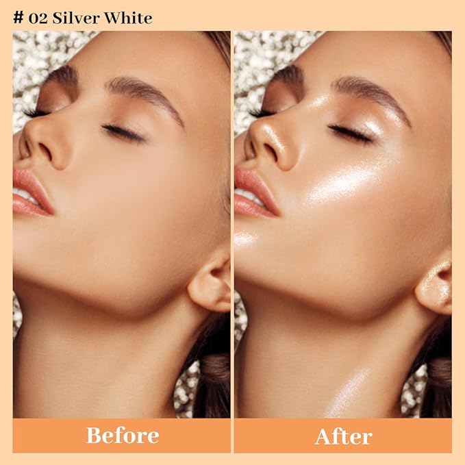 UCANBE Highlighter Makeup Drops Body Glitter Dewy Liquid Face Glow Shimmer for Women Holographic Luminizer Sparkles for Face (Silver Fairy White - 02)-VivaGrace Women