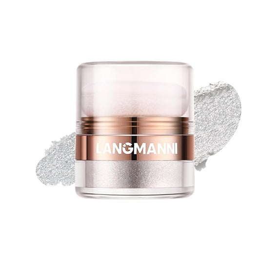 Glitter Body Highlighter Powder Body Shimmer Sparkle Face Brightening Highlighter Powder for Face Eyes Body Glow Makeup With sponge head（silvery）-VivaGrace Women