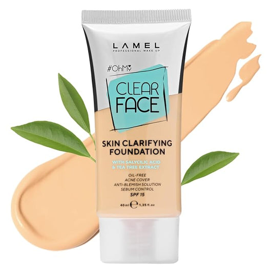 LAMEL OhMy Clear Face Full Coverage Foundation - Acne Coverage - Salicylic Acid & Tea Tree Extract - Dewy & Flawless Finish - Sensitive Skin Care - Organic & Oil-Free - 402, 1.35 fl.oz-VivaGrace Women