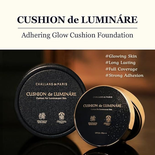 [CHALLANS de PARIS] Cushion de LUMINÁRE Cushion Foundation – 21 Bright Ivory | Radiant Glow, Full-Coverage, Lightweight Adhesion, Long-Wear, Luminous Finish, Korean Makeup, 0.53 oz-VivaGrace Women