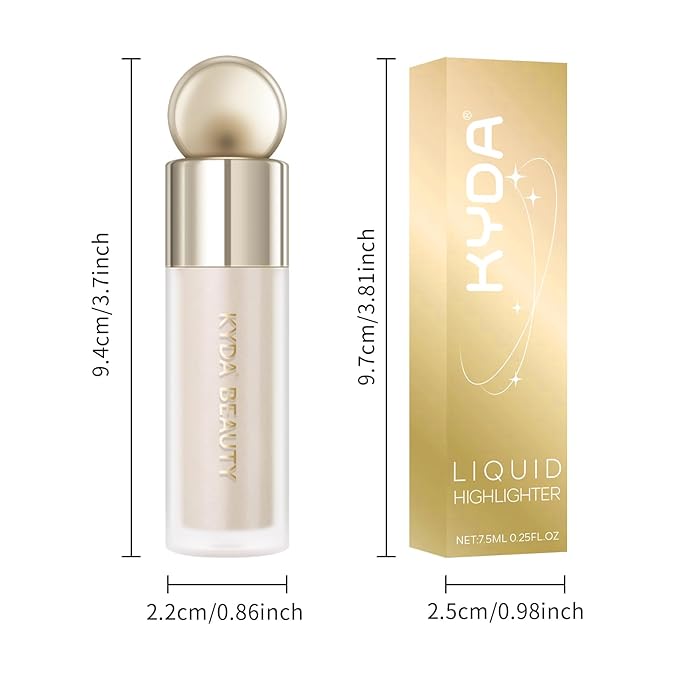 KYDA Liquid Highlighter, Natural Shimmer Tinted, Lasting Glossy Finish, Silky Creamy Lightweight Cover, Radiant Glow Face Enhancing Makeup, Body Liquid Illuminator-Champagne-VivaGrace Women