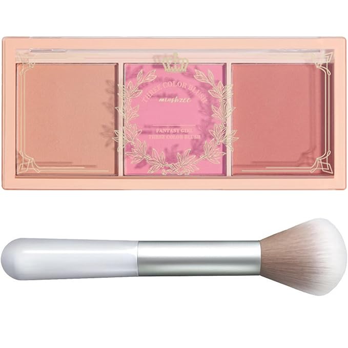 3 Color Matte Pink Blush Palette with Brush, Long Lasting Cheek Makeup, Smooth and Light Blush Powder for Face Beauty-VivaGrace Women