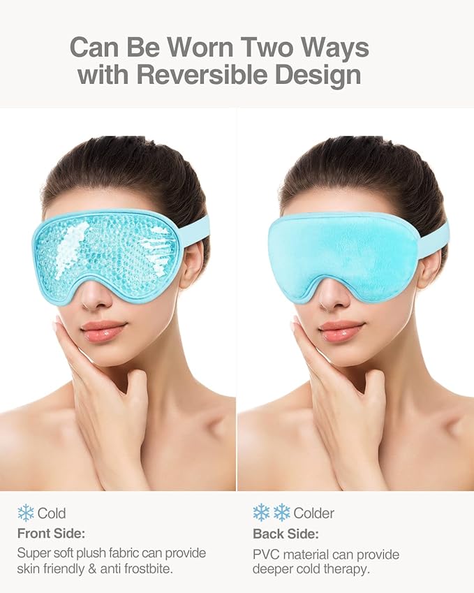 Luxtude Gel Eye Mask Cooling Eye Mask for Dry Eyes 2PCS, Heated Warm Eye Ice Pack Reusable Gel Sleep Mask, Frozen Cold Eye Compress for Puffiness/Dark Circles/Headaches/Allergies (Blue)-VivaGrace Women