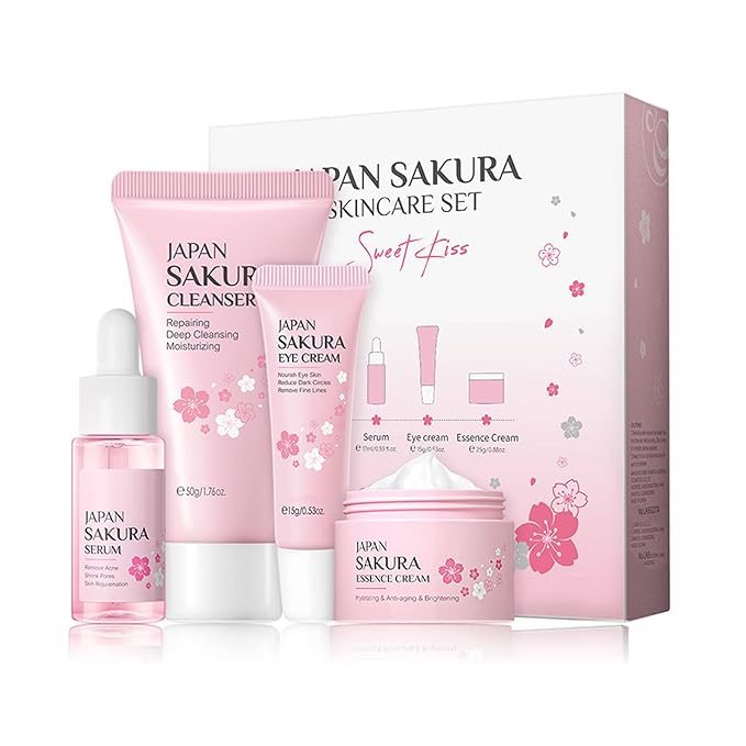 Skin Care Set - Sakura Skin Care Sets & Kits - Women Gift Sets with Cleanser,Serum,Eye Cream,essence Cream - Beauty Products For Women - Skin Care Routine Travel Kit (SetB)-VivaGrace Women