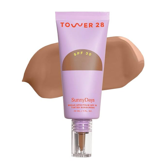 Tower 28 Beauty SunnyDays SPF 30 Tinted Mineral Sunscreen - For Sensitive Skin - 2-in-1 Facial Broad Spectrum UVA/UVB Protection + Foundation – Shade 45 SILVER LAKE, 1 Fl Oz-VivaGrace Women