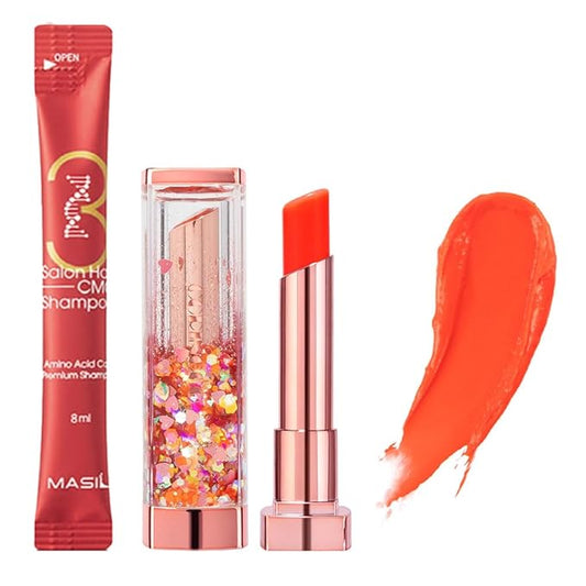 [SET] CORINGCO Sparkle Cute Color Changing Lip Balm｜ Colored Lip Cream Lip Gloss, Glitter Lip Care Lip Pack Birthday Gift Glitter Gift Sequin Shiny Spangle Lipbalm (#04 Orange Red)-VivaGrace Women