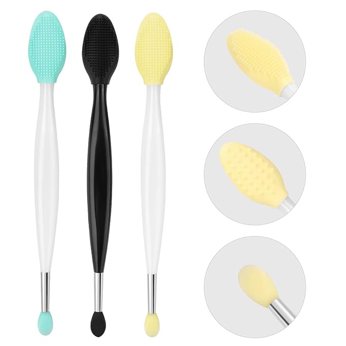 Unaone Lip Scrub Brush - 3 PCS Dual-ended Lip Scrubber Exfoliator and Silicone Lip Brush, 2-in-1 Silicone Lip Scrub Tool Lip Mask Applicator, Gentle Exfoliator & Applicator for Soft-VivaGrace Women