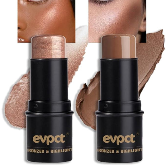 evpct 2Pcs Face Cream Contour Bronzer Sticks Makeup Highlighter Highlight Almond Mocha Creme Cheek Contour Sticks contorno en crema Bronzing Foundation Face Contour Stick Kit,1+10 New Medium-VivaGrace Women