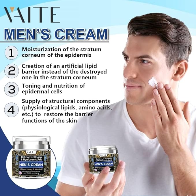 VAITE Mens Face Skin Moisturizer with Collagen, Retinol Ant-Aging, Anti-Wrinkle Under the Eyes Men's cream care for Face with Hibiscus & Honey, Hyaluronic acid, Vitamin C Made in USA-VivaGrace Women