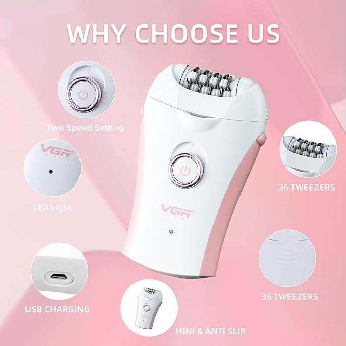 Glabrouse Skin Smooth Glide Epilator for Women,Facial Epilator for Women,Cordless Face Hair Remover with Light,Hair Rmoval for Face Bikini Legs, Body Removal Device-VivaGrace Women
