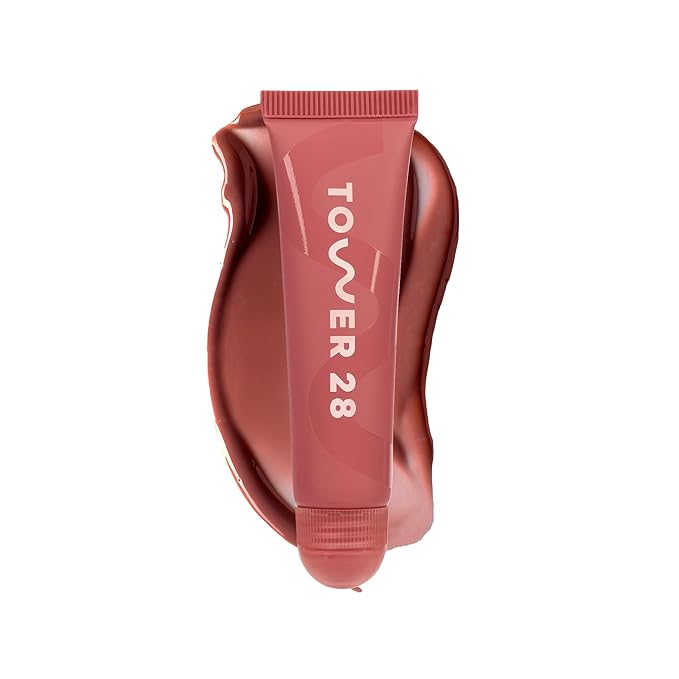 Tower 28 LipSoftie Hydrating Tinted Lip Treatment Balm, Moisturizing Lip Mask for Chapped Lips - Red Bean Mochi, Sheer Rosy Nude-VivaGrace Women