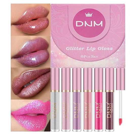evpct 6Pcs Holographic Shimmer Lip Gloss Liquid Lipstick Set Makeup, Pink Red Metallic Lipstick Long Lasting Waterproof, Diamond Shinning Sparkly Sparkle Lipstick Face Eye Moisturizing High Gloss Glow-VivaGrace Women