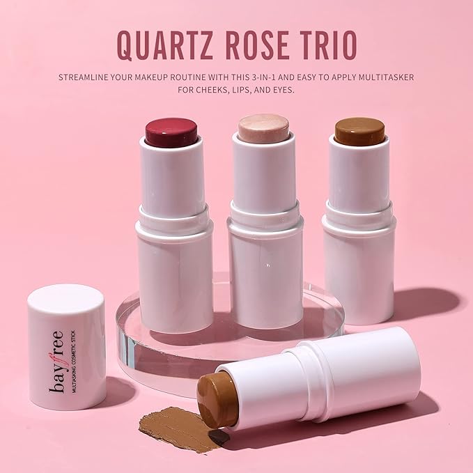 KIMUSE Multi Stick Trio Face Makeup, Cream Blush Stick for Cheeks & Lips, Contour Stick & Highlighter Makeup Sticks for All Skin-VivaGrace Women