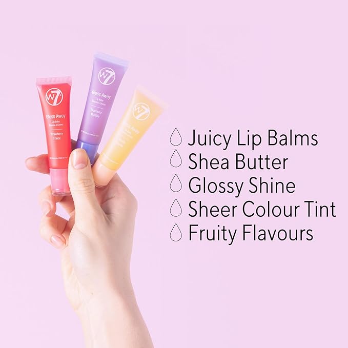 W7 Gloss Away Lip Balm Trio - 3 Piece Set - Nourishing Lips Balms With Shea Butter - Blueberry, Vanilla, Strawberry-VivaGrace Women