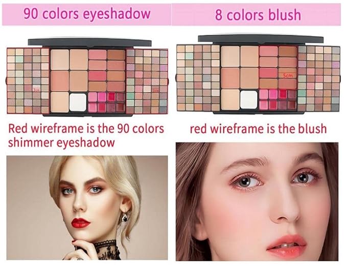Professional Multi-in-one Makeup Gift Kit for Women - 90 eyeshadow Palette,8 Lipstick Set Lips,8 blush,5 concealer,4 brushes With Mirror,for girls, beginners and professionals Gift Kit-VivaGrace Women