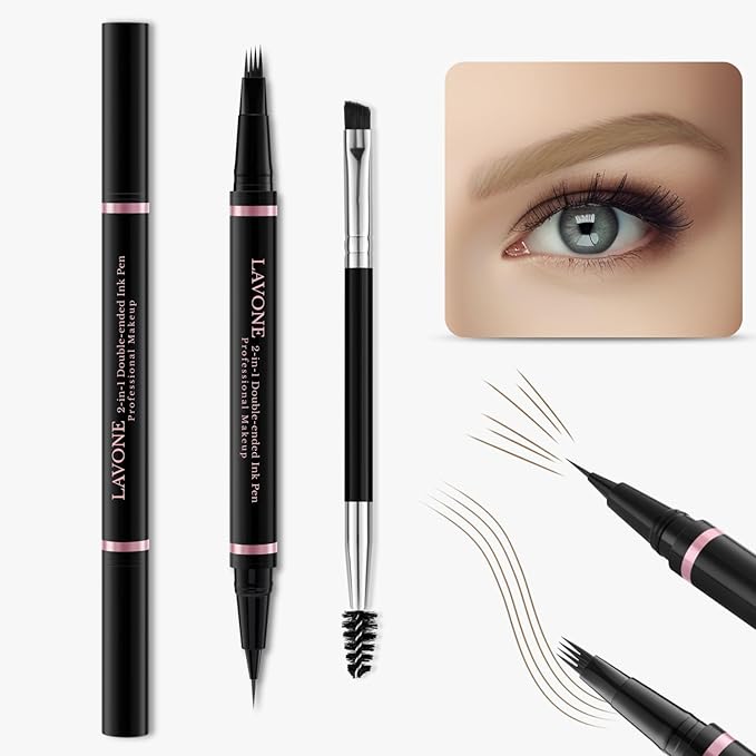 Eyebrow Pencil Makeup Kit, with Waterproof 2-IN-1 Microblading Eyebrow Pen, Eyebrow Pomade, Eyeliner and Dual-ended Eyebrow Brush, Brow Pencil Kit for Natural Eyebrows - Taupe-VivaGrace Women