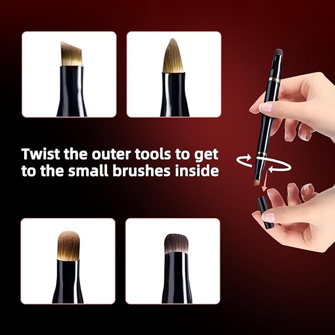 Unaone 4 in 1 Makeup Brush - Travel Lip Brush Eyebrow Brush Eyeshadow Brush Concealer Brush, Portable Multi-function Makeup Brushes-VivaGrace Women