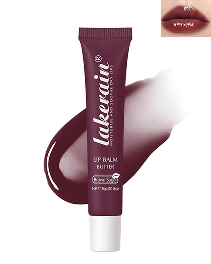 Lip Butter Balm Brown Sugar, Hydrating Tinted Butter Lip Gloss,Clear Lip Mask Lip Care Moisturizer,Smooth Lip Treatment, Non-Sticky Jelly Glow Reviver Fat Lip Oil,Thanksgiving Makeup Gift for Women-03-VivaGrace Women