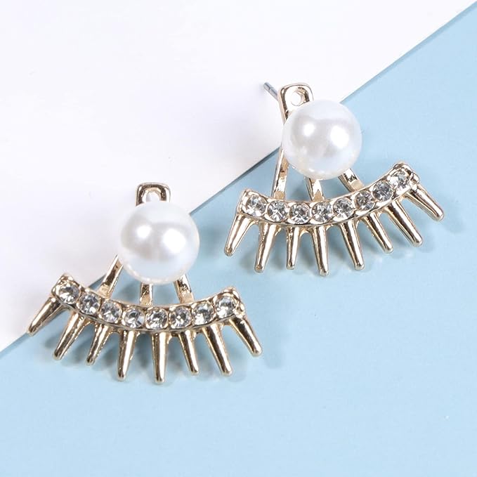 Punk Spike Ear Jacket Earrings Gold Pearl Studs Earrings Minimalist Front Back Studs Earrings Modern Edgy Earrings Jewelry for Women and Girls Gift-VivaGrace Women
