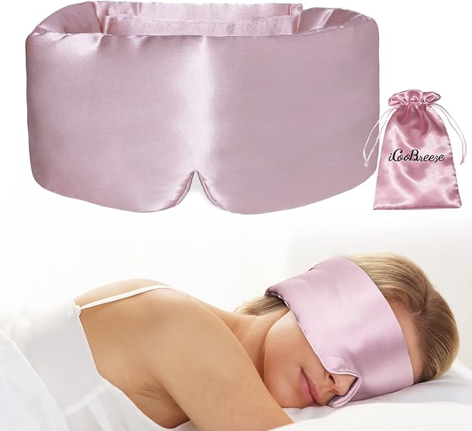 100% Natural Silk Eye Mask for Women Men, Soft Pressureless Cooling Blackout Eye Covers for Sleeping, Large Size Sleep Mask fits All Heads Adjustable, 1PC, Lotus Pink-VivaGrace Women