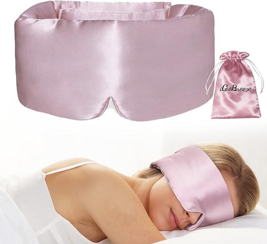 100% Natural Silk Eye Mask for Women Men, Soft Pressureless Cooling Blackout Eye Covers for Sleeping, Large Size Sleep Mask fits All Heads Adjustable, 1PC, Lotus Pink-VivaGrace Women