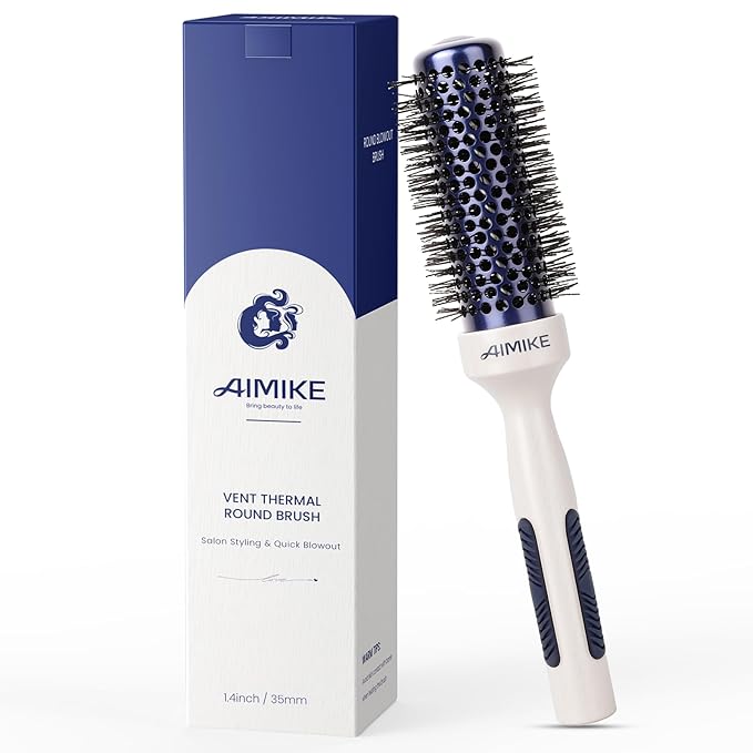 AIMIKE Nano Ionic Tech Small Round Brush, Ceramic Round Brush for Blow Drying, Styling and Boost Volume, Natural Wood Round Hair Brush, One Piece Design - 1.4 Inch/35mm-VivaGrace Women