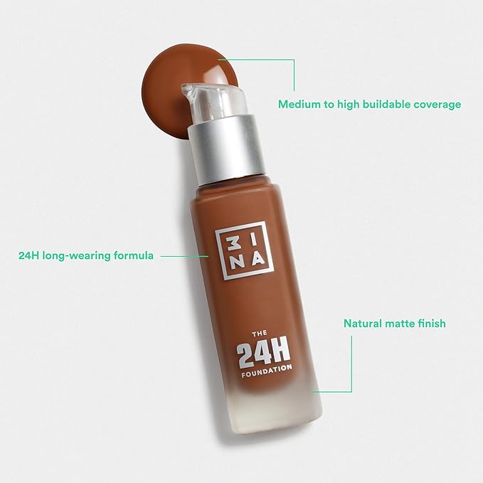 3INA The 24H Foundation 627-24H Long-Wearing Formula - Medium To High Buildable Coverage - Smooth Matte Finish - Expanded Shade Selection - Waterproof, Cruelty Free, Vegan Makeup - 1.01 Oz-VivaGrace Women