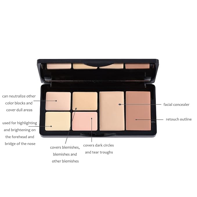 Concealer Contour Palette, 6 In 1 Color Correcting Concealer Contour Makeup Palette, Contouring Foundation Highlighting Makeup Kit for Dark Circles, Blemish With 2 Packs Brush (2#)-VivaGrace Women