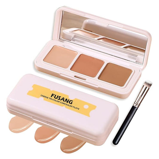 3 Colors Correcting Concealer Palette,Full Coverage Cream Contour Palette,Professional Contouring Foundation Long Wear Highlighting Concealer Contour Cream Makeup Palette with Brush-VivaGrace Women