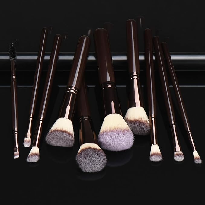 10 Piece Black brown Makeup Brushes and 10 Piece Makeup Sponge – Wooden Handle,with Soft Synthetic Bristles,|Professional Makeup Brushes set for Women & Girls|-VivaGrace Women