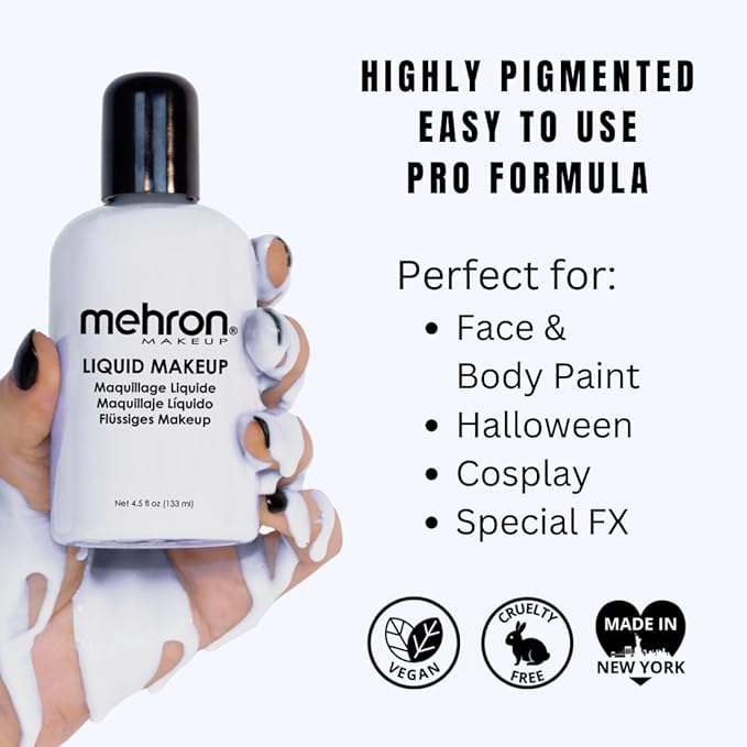 Mehron Makeup Liquid Makeup | Face Paint and Body Paint Perfect for Halloween, Cosplay I Air Brush Compatible 4.5 oz (133 ml) (MOONLIGHT WHITE)-VivaGrace Women