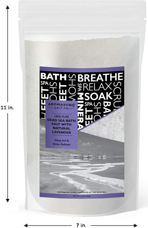 Aromasong Pure Dead Sea Salt for Soaking with 100% Natural Lavender, 5 LB - Spa Bath Salt Fine Grain - Body Wash Scrub - Soak for Women & Men- Bulk Resealable Pack (Packaging May Vary)-VivaGrace Women