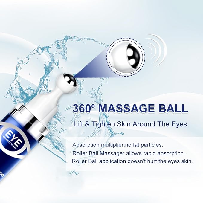 Caffeine Eye Serum,Under Eye Roller Serum with 360° Massage Ball,Eye Contour Cream for Dark Circles and Puffiness Wrinkles Fine Lines-VivaGrace Women