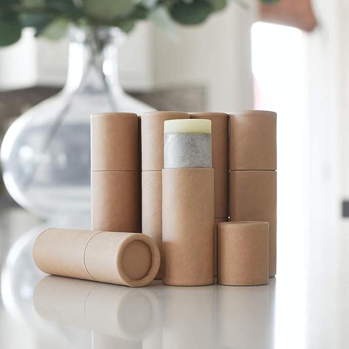 12 Pcs 0.3 Oz Paperboard Lip Balm Tubes 10ml Empty Cardboard Krafts Tubes Lipstick Tube Refillable Lip Gloss Container Solid Perfume Tubes Chapstick Container for DIY Cosmetic Samples Deodorant(Brown)-VivaGrace Women
