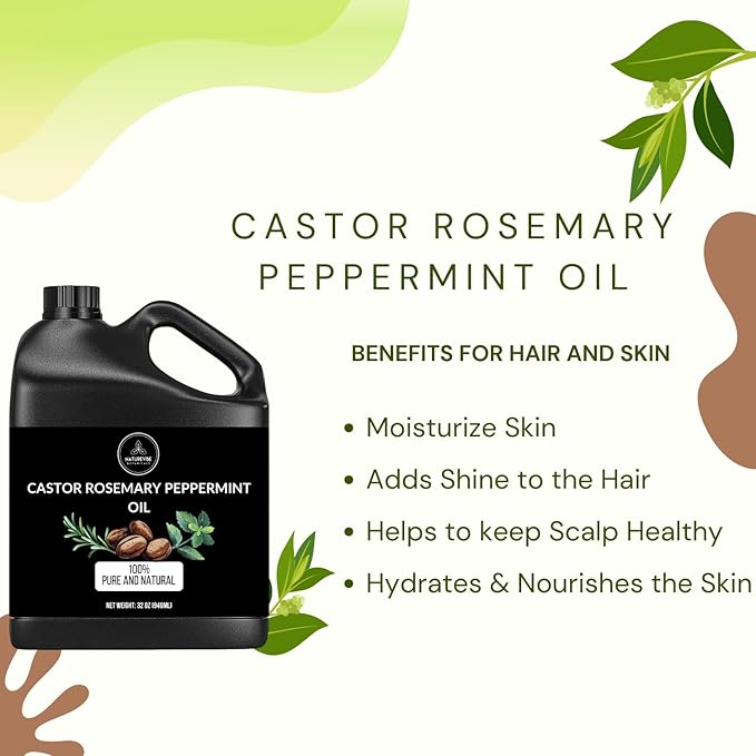 Naturevibe Botanicals Castor with Rosemary and Peppermint Oil 32 Ounces | 100% Pure and Natural | Great for Skin Care and Hair Care-VivaGrace Women