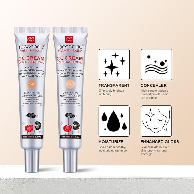 Color Correcting CC Cream with SPF 25, Coverage Lightweight Foundation, Hydrating Serum, Even Skin Tone Makeup and Skin Care, Boost Radiance, Refine Skin Texture, Avoid Sun Damage (LightLight, 1PCS)-VivaGrace Women