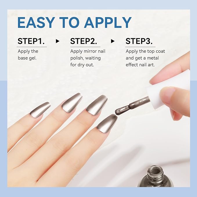 MIZHSE Quick Dry Chrome Nail Polish, Silver Mirror Nail Polish 15ml/0.5fl.oz, Air Dry Fast Mirror Metallic Effect for Fingernail Toenail Manicure Home