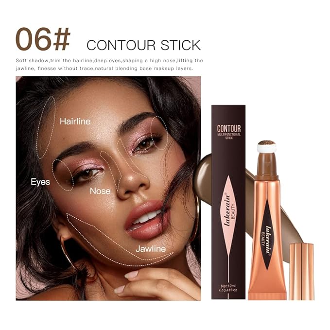 Liquid Contour Beauty Stick, Contour Stick, Bronzer Stick,Multi-Function Beauty Stick, Cream Contour With Cushion Applicator, Liquid Contour Stick, Women's Contour Makeup (06#)-VivaGrace Women
