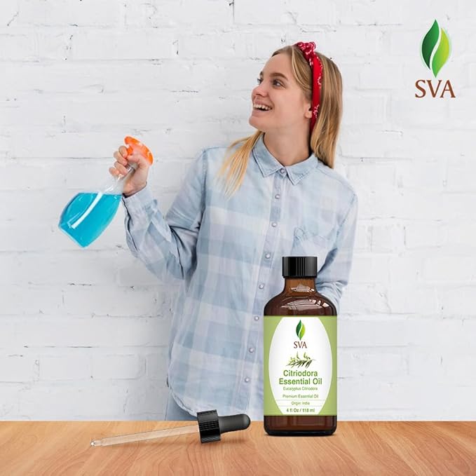 SVA Lemon Eucalyptus Essential Oil – 4 Fl Oz – 100% Natural Citriodora Oil - for Diffuser, Hair Care, Face, Skin Care, Aromatherapy, Scalp and Body Massage, Soap and Candle Making – with Dropper-VivaGrace Women