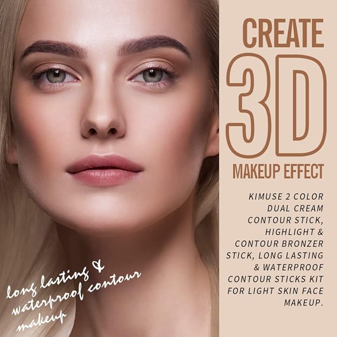 KIMUSE 2Color Dual Cream Contour Stick, Multi Blush & Contour Bronzer Stick, Long Lasting & Waterproof Contour Sticks Kit for Light Skin Face Makeup-VivaGrace Women