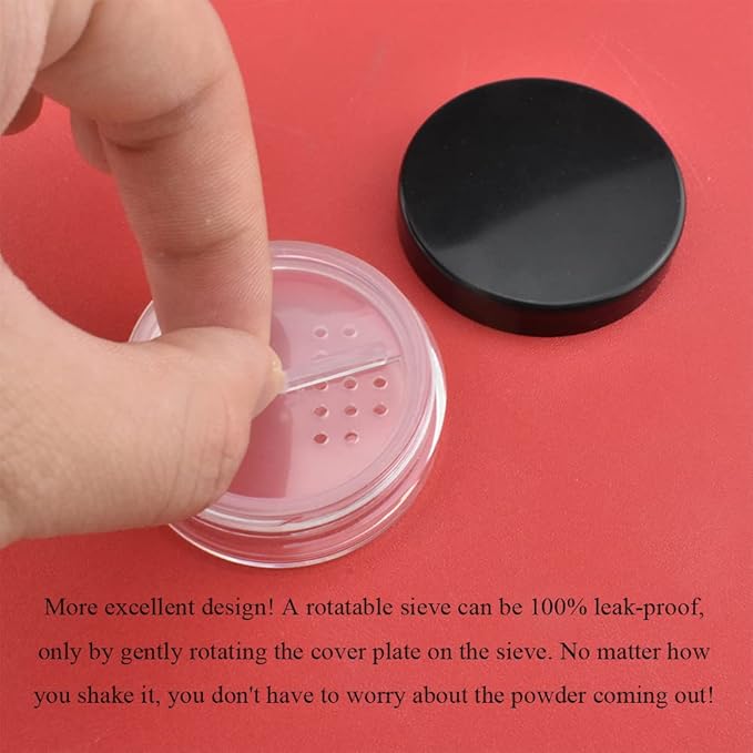 HAHIYO 4pcs 10ml/0.34oz Plastic Empty Travel Compact Case Makeup Cosmetic Jar Refillable Powder Box No Leak Holder with Rotatable Sifter and Black Screw Lid-VivaGrace Women