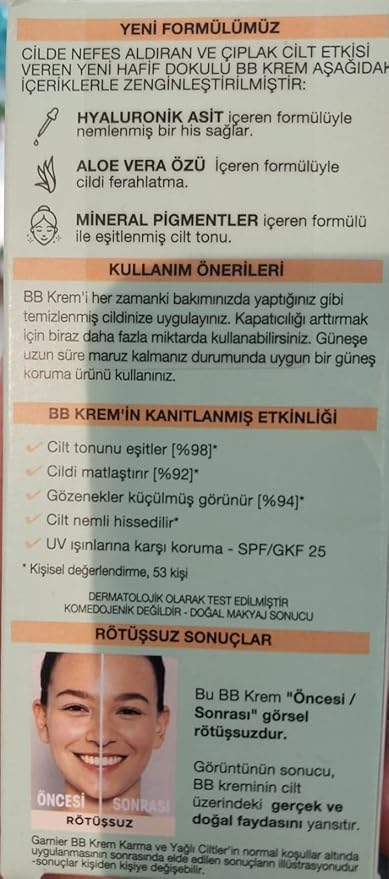 Garnier Skin Naturals Classic Hyaluronic Aloe All-in-1 BB Medium Cream, 50ml-VivaGrace Women