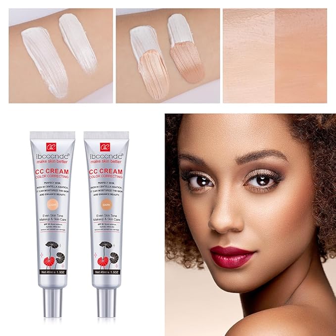 Color Correcting CC Cream,Invisible Pores Cream Foundation And nvisible Pores Concealer,CC Cream Foundation Rich In Centella Asiatic,Moisturizing And Waterproof CC Cream With Spf 25(LIGHT)-VivaGrace Women