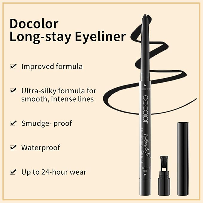 docolor Waterproof Black Eyeliner Liquid Pen and Black Eyeliner Gel Smudge-proof Gel Eye Liner Pencil, 2PCS