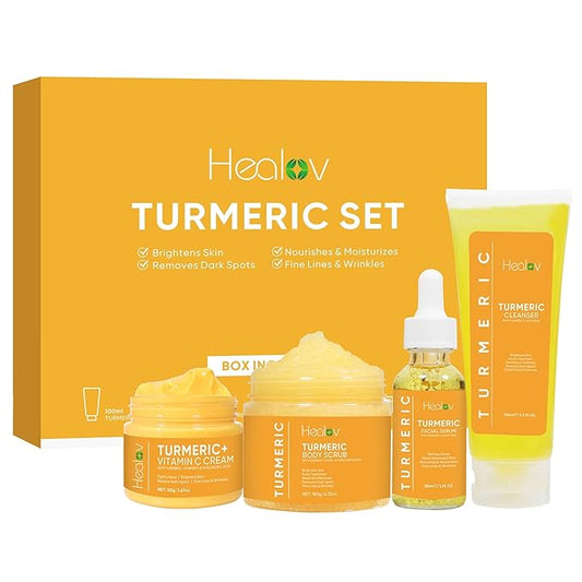 Turmeric Skincare Set - Turmeric Skin Care Products Brightening & Acne - Turmeric Skin Care Kit, Turmeric Skin Care Set - Turmeric Cleanser, Body Scrub, Face Cream & Facial Serum-VivaGrace Women