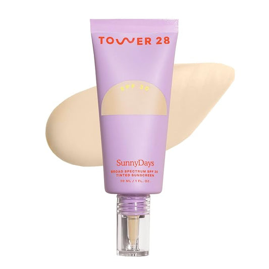 Tower 28 Beauty SunnyDays SPF 30 Tinted Mineral Sunscreen - For Sensitive Skin - 2-in-1 Facial Broad Spectrum UVA/UVB Protection + Foundation - Shade 10 LARCHMONT, 1 Fl Oz-VivaGrace Women