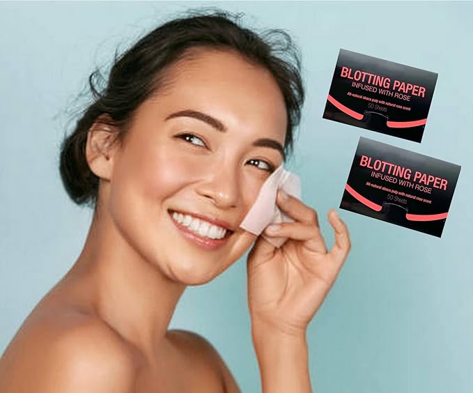 2 Pks ROSE INFUSED Natural Abaca Blotting Paper - 100 Oil Blotting Sheets - Makeup Friendly UNISEX All Skin Types Oily Skin Shine Blotter Photography Zoom Meetings Travel Gym School - MADE IN TAIWAN-VivaGrace Women