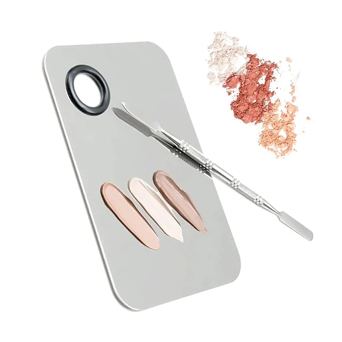 6 in 3 Set Makeup Mixing Palettes, 2 Pcs Stainless Steel Nail Art Palette with 2 Makeup Spatula for Foundation Makeup Tools Eyeshadow Nail Art (4 in 2 Silver Heart Rectangular)-VivaGrace Women
