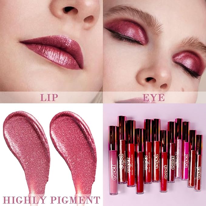 eevpct 2Pcs Mauve Red & Wine Red Matte to Glitter Liquid Lipstick Set Kit for Women Long Lasting Glossy Metallic Shimmer Sparkle Lipstick Lip Gloss 2+6-VivaGrace Women
